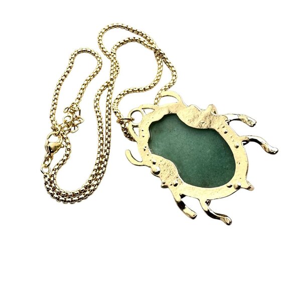 Evil Eye Necklace Green Jade Gemstone Scarab Beetle Pendant Gold Plated - Picture 3 of 3